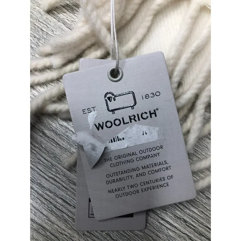 Woolrich Wool Blanket Throw Fringe Ivory & Brown Stripe 55.5